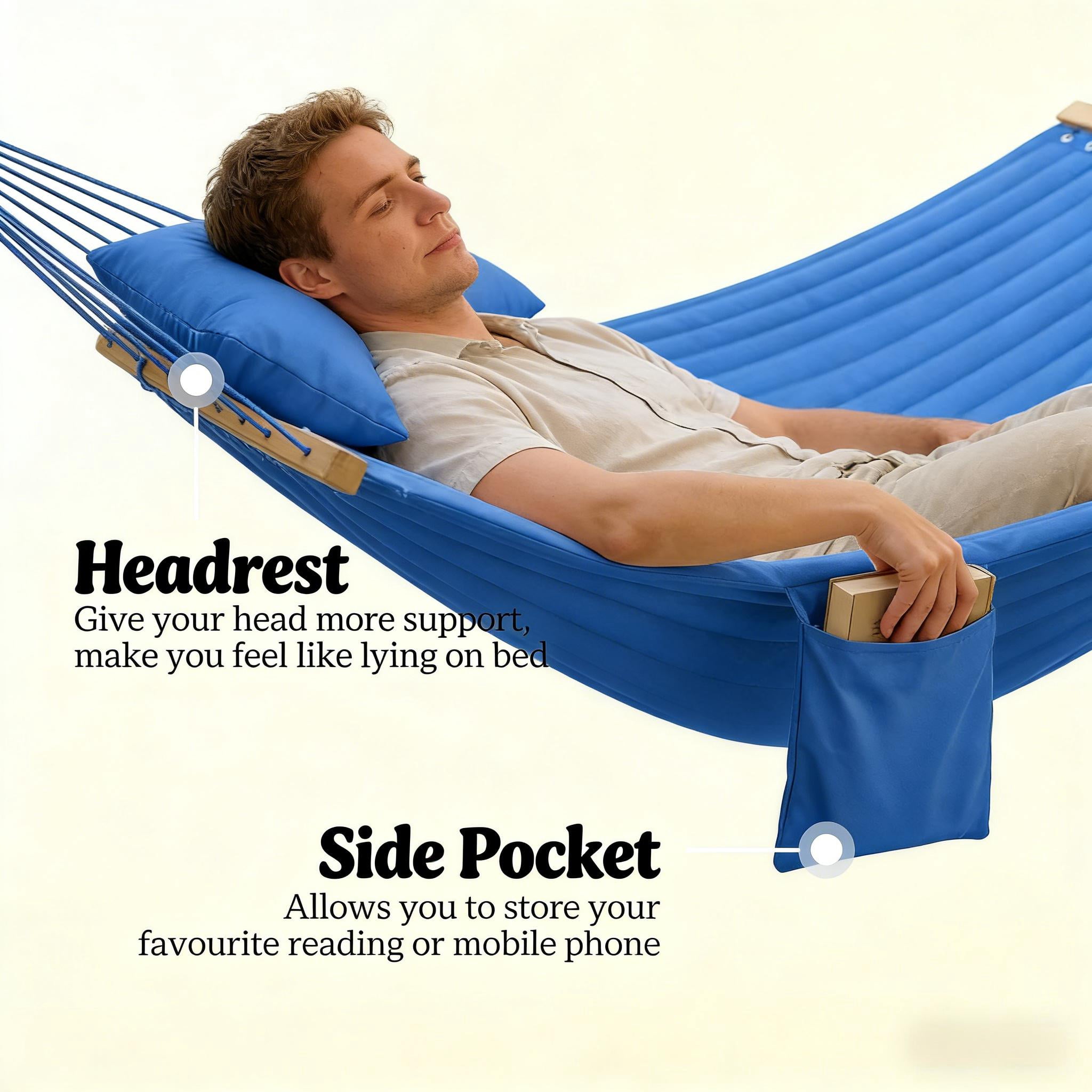 Jopath Double-Person Portable Hammock for Garden,Hammocks Portable Camping 440lb for Porch,Patio,Yard,Bedroom,Outdoor,Beach,Navy Blue