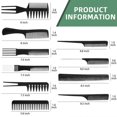 thumbnail image 2 of Juego de 10 peines profesionales para peinar el cabello, de fibra de carbono resistente al calor, con estuche., 2 of 5