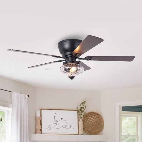 Parrot Uncle 52" Farmhouse Flush Mount Ceiling Fan with Remote Control and Light Kits, Low-profile Chandelier Ceiling Fan