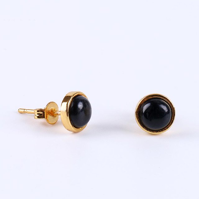 Women Gold Color Ear Piercing Stone Bead Onyx Black Crystal Earring