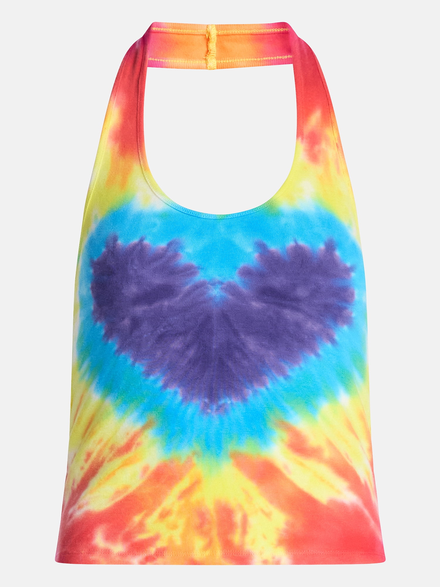 No Boundaries Pride Heart Tie Dye Halter Cotton Tank Top, Women's XXS-XXL