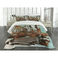thumbnail image 3 of Ambesonne Grunge Quilted Bedspread Set 3 Pcs, Urban Abstract Cityscape, King Size, Seafoam Brown White, 3 of 5