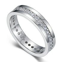 SFTING Mens Wedding Band Encircled With 5A Cubic Zirconia Wedding Ring for Him 925 Sterling Silver Size 9