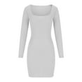 thumbnail image 4 of Lovskoo Women's Fall Winter Ribbed Dress Basic Round Neck Long Sleeve Solid Bodycon Pencil Mini Dress White XL, 4 of 6