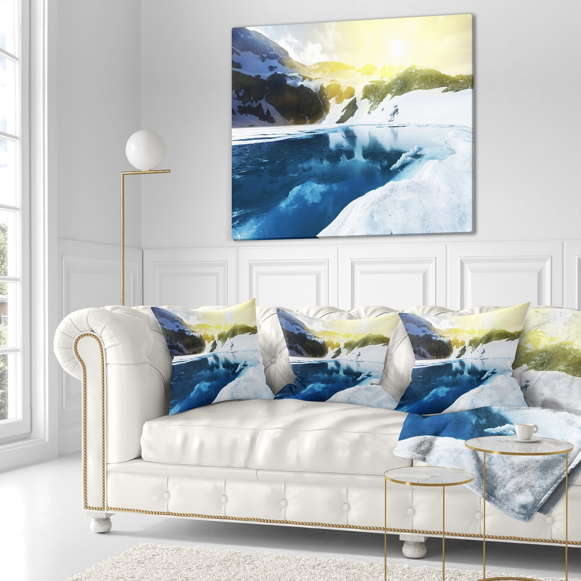 Designart Large Blue High Mountains Lake - Landscape Printed Throw Pillow - 16x16