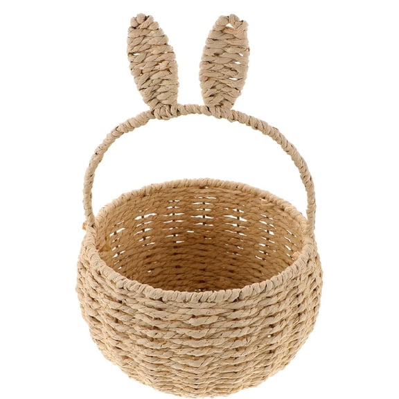 Easter Basket with Handle Easter Bunny Rattan Woven Basket Picnic Basket with Rabbit Ear Straw Wicker Easter Egg Candy Basket for Egg Hunt Party Supplies Easter Gift (brown)