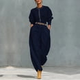 thumbnail image 2 of ZToonmas Women's 2 Piece Outfits Solid Long Sleeve Crew Neck Top and High Waist Baggy Pants Set with Belt Casual Fashion Suit, 2 of 6