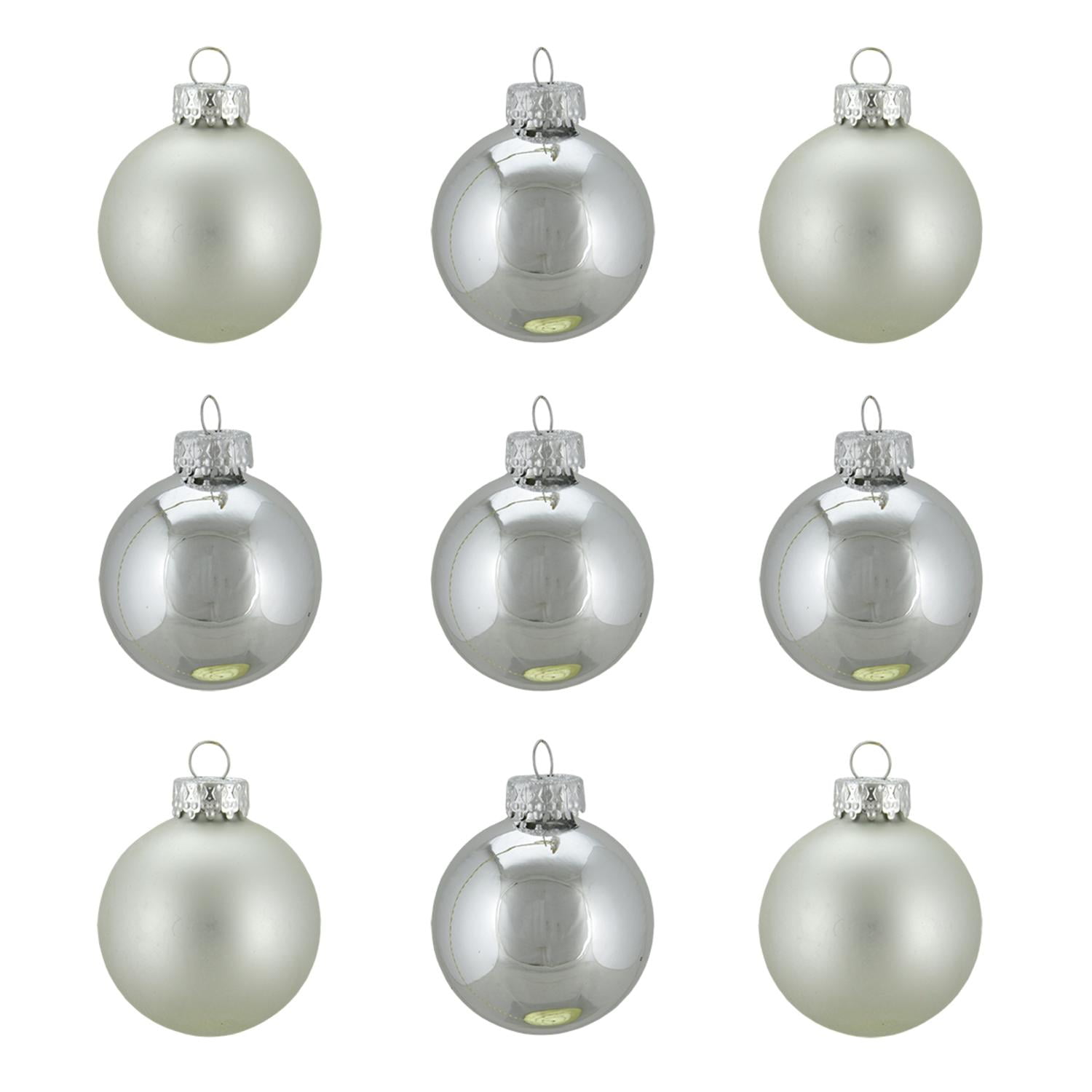 9ct Shiny and Matte Silver Glass Ball Christmas Ornaments 2" (50mm