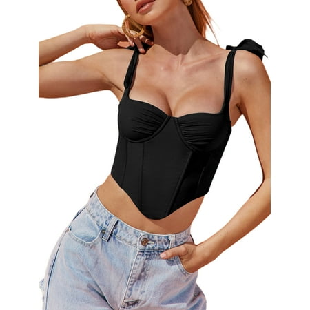 

Women Backless Spaghetti Straps Camisole Lingerie Punk Vintage Bustier Crop Top Corsets Bra Streetwear