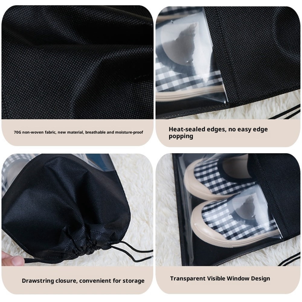 12PCS Shoe Bags for Travel - Large Dustproof Drawstring Shoes Pouch Packing Organizers for Men & Women, Black（storage bag only）