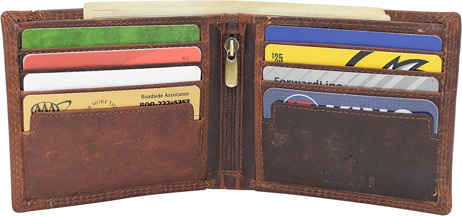 F&L CLASSIC Men's 100% Full Grain Leather RFID Bifold Long Checkbook Wallet (Black)