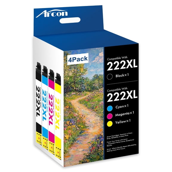 222XL Ink Cartridges 4 Pack Compatible for Epson 222XL 222 Printer Ink T222 T222XL Combo Pack for Expression Home XP-5200 WF-2960 All-in-One (Black, Cyan, Magenta, Yellow)