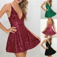 thumbnail image 5 of nerohusy Robe Aguichant Dos Nu à Sequins pour Femmes - Col en V Bretelles Spaghetti Sans Manches Brillante Tenue de Soirée Mini Noire,P, 5 of 5