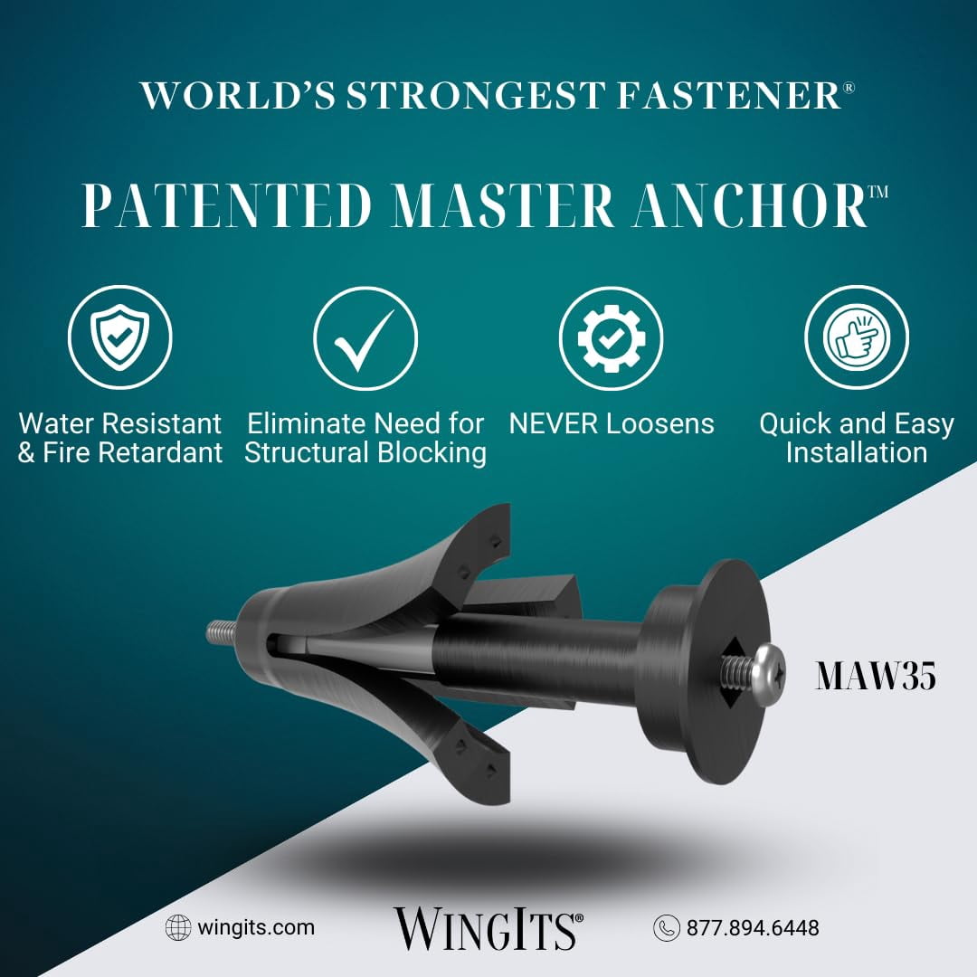 WingIts MASTER Wall Anchor, 8-32 x 3-1/2, PK24, Black (MAW35B24) CA2