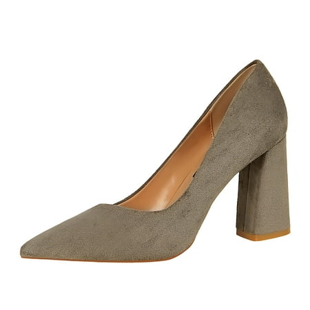 

Cathalem Heels for Women Closed Toe Women s Fashion Patent Faux Suede Round Toe Chunky Heel Slip On Pump Dress Shoes (Grey 8)