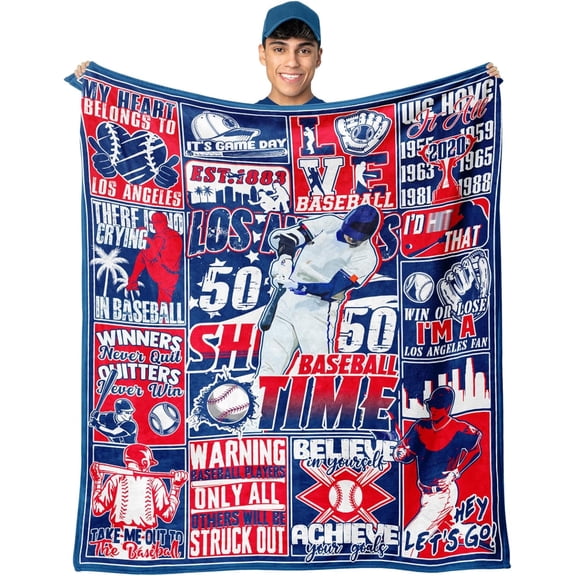 Blanket for Los Angeles, Baseball Gifts for Men, Fans Coach Gifts Blue Team Color Sports Stuff 60"x50" Blanket Throws