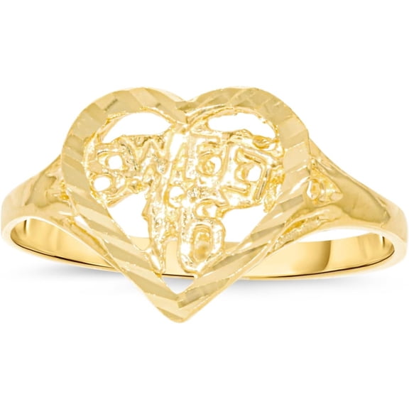 Floreo 10k Yellow Gold 10.5mm Sweet 16 Openwork Heart Filigree Ring