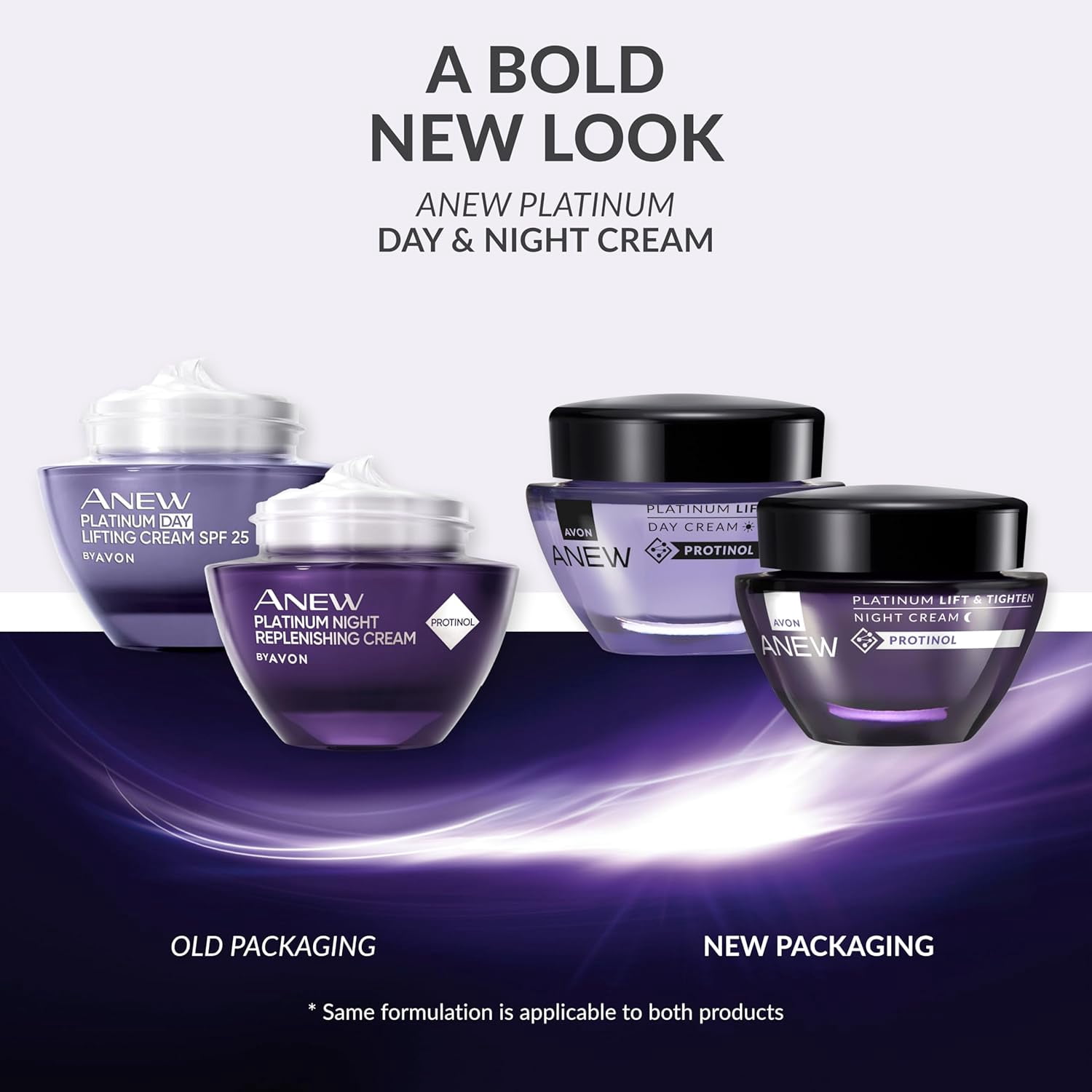 Avon Anew Platinum Duo, Day Cream 50ml + Night Cream 50ml, Pack of 2, To Lift & Tighten Skin for Age 50+, Powered by Collagen, Cruelty Free