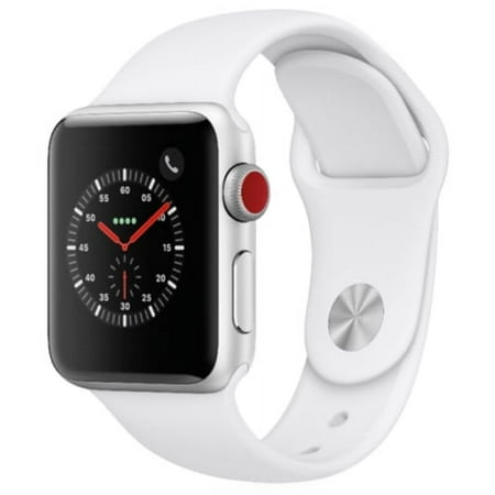 Restored Apple Watch Series 3 38mm GPS + Cellular 4G LTE - Silver - White Sport Band (Refurbished)