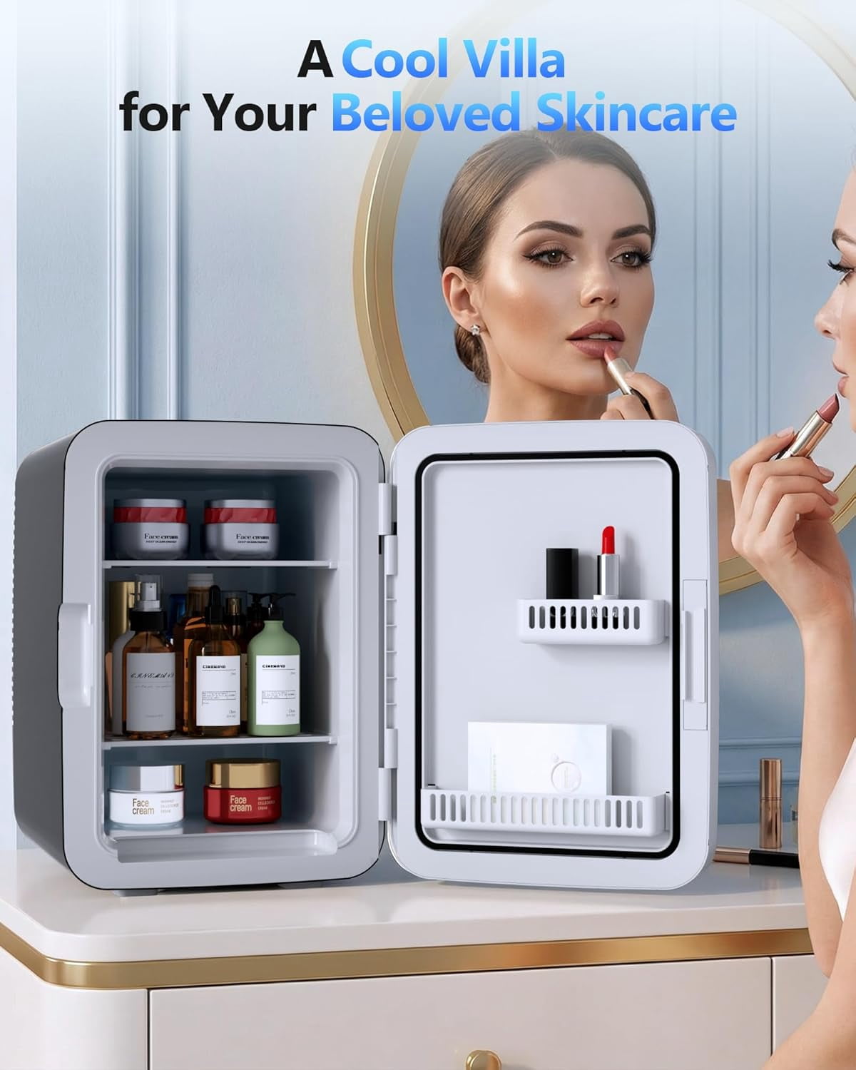 Compact  Fridge, Portable Small Refrigerator with  Power, 10 Liter Cooler for Beverage, Food, Skincare, Bedroom, Office and Car, Black