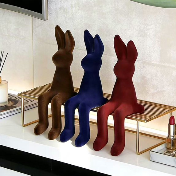 Dserhfy Sitting Bunny Statue Flocking Rabbit Figurine Easter Bunny Ornaments for Living Room Cabinet Home Tabletop Decor