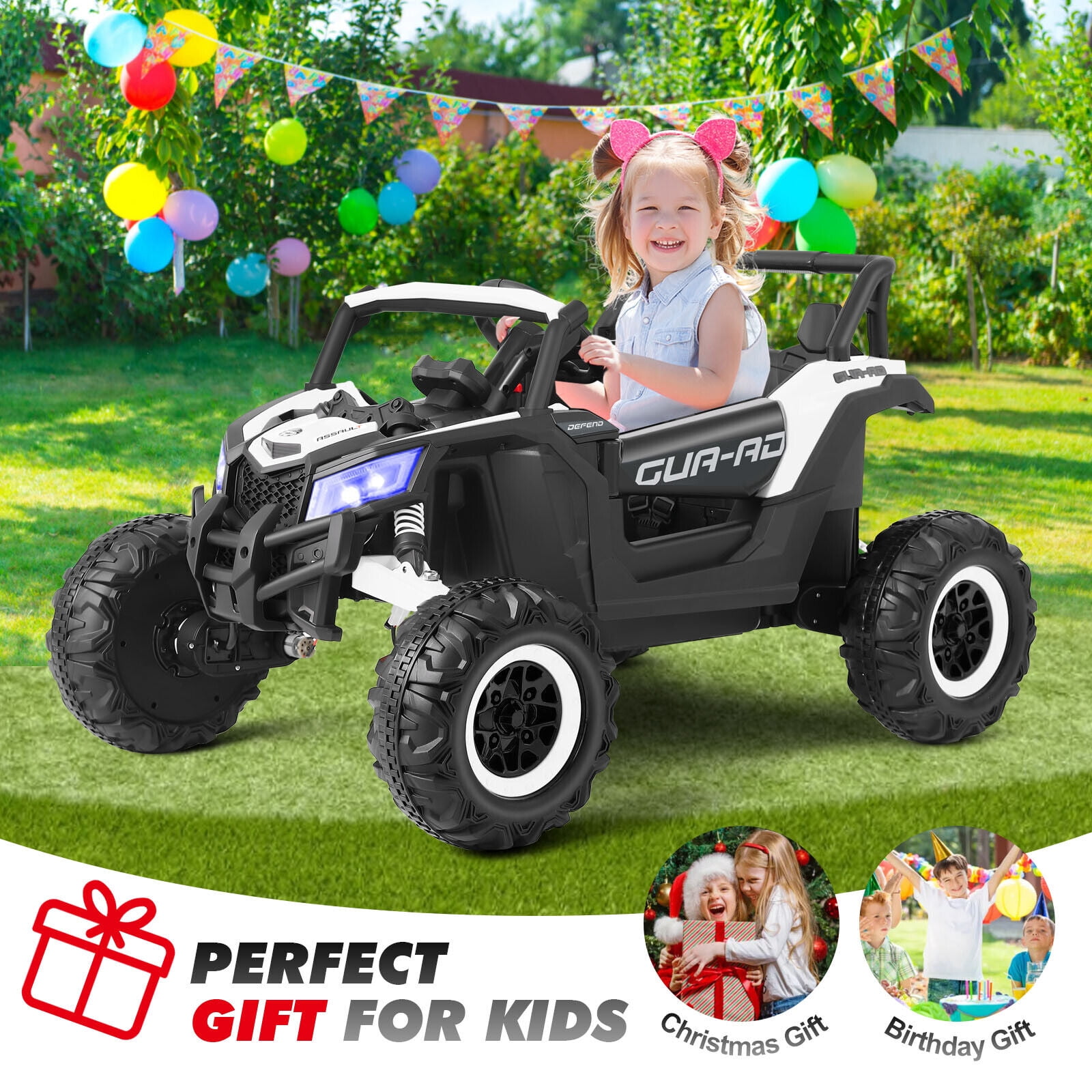 JOYLDIAS 12V Battery Kids 4WD Ride On Car Off-Road UTV 4X4 Electric Vehicle w/4 Powerful Engines,Remote Control,Music,Bluetooth,LED Lights(White)