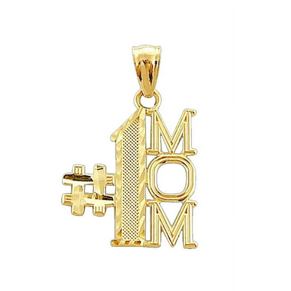 Precious Stars 14K Yellow Gold #1 Mom Mother's Day Pendant Charm - No Chain, Pendant Only