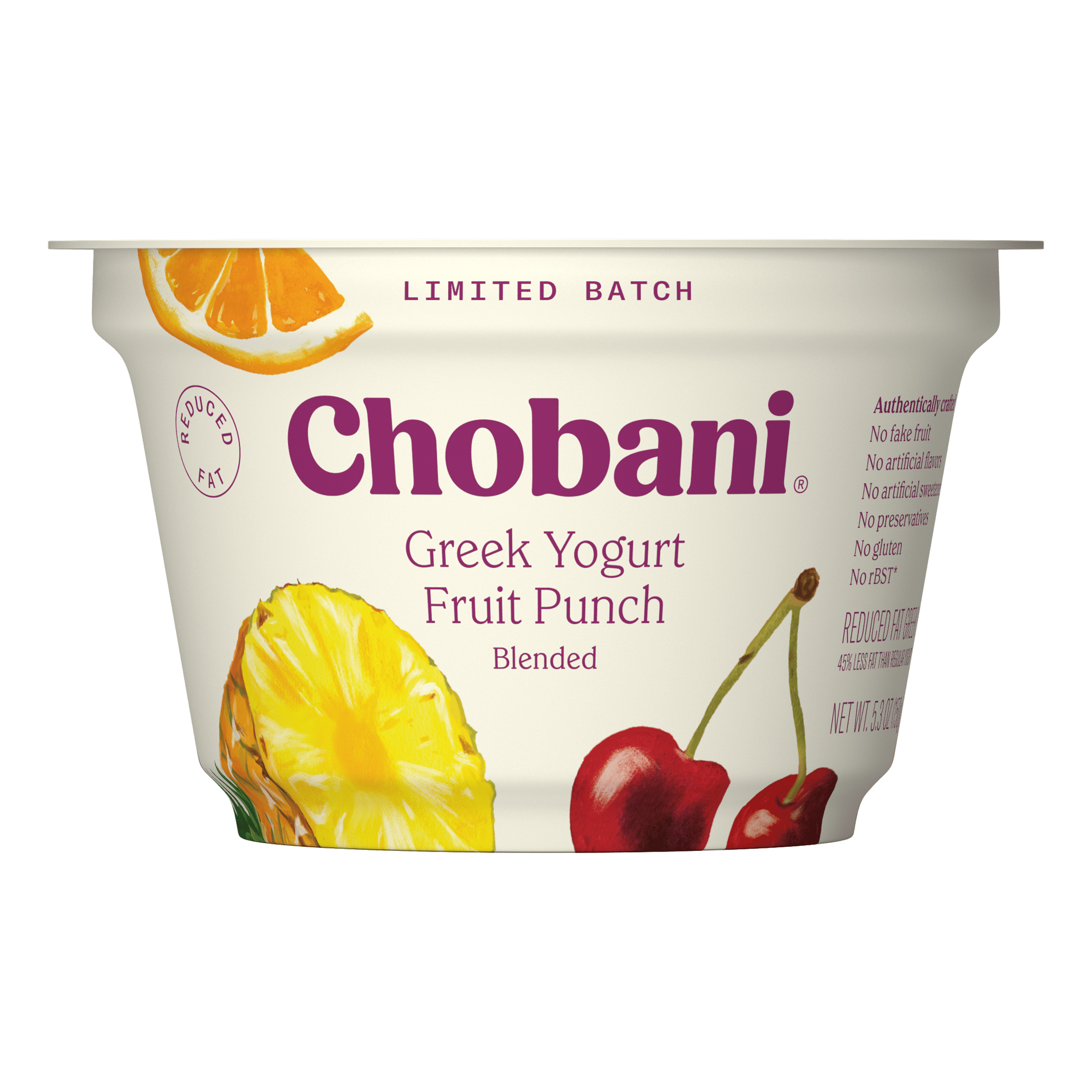 Chobani Reduced Fat Greek Yogurt Limited Batch Fruit Punch 5.3oz Cup