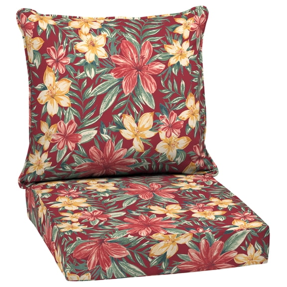 ARDEN Outdoor Deep Seat Cushion Set, 24 x 24, Water Repellant, Fade Resistant, Deep Seat Bottom and Back Cushion for Chair, Sofa, and Couch, Ruby Clarissa