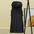 thumbnail image 4 of Gamivast Long Hooded Quilted Vest Women Oversized Zip up Sleeveless Puffer Jackets with Pockets Winter Stand Collar Drawstring Waist Coats Casual Work Solid Outerwear Womens Tops, 4 of 5