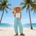thumbnail image 4 of Hurxie Wide Leg Linen Pants for Women Drawstring Waist Lightweight Summer Pants with Pocket Baggy Cotton Linen Palazzo Pants Mint Green,S, 4 of 7