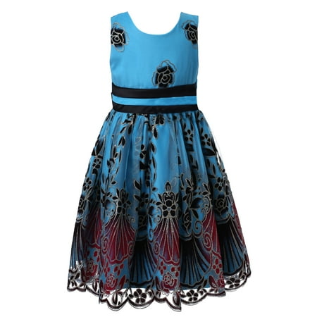 

Richie House Little Girls Blue Floral Embroidered Party Dress 2/3