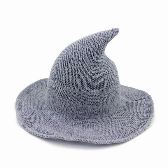 Xfvqtps Halloween Witch Hat for Women Wide Brim Foldable Halloween Spire Hats for Party Accessory Gray