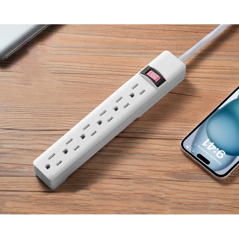Hyper Tough Indoor 6-Outlet Power Strip with 8ft Braided Cord
