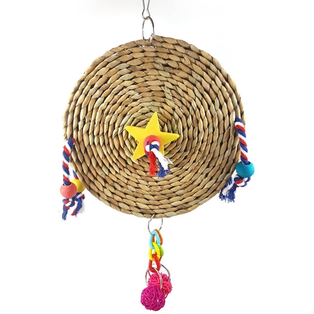 Parrot Chewing Toy Round Grass Woven Hanging Bird Chew Toy Parrot Rattan Ball