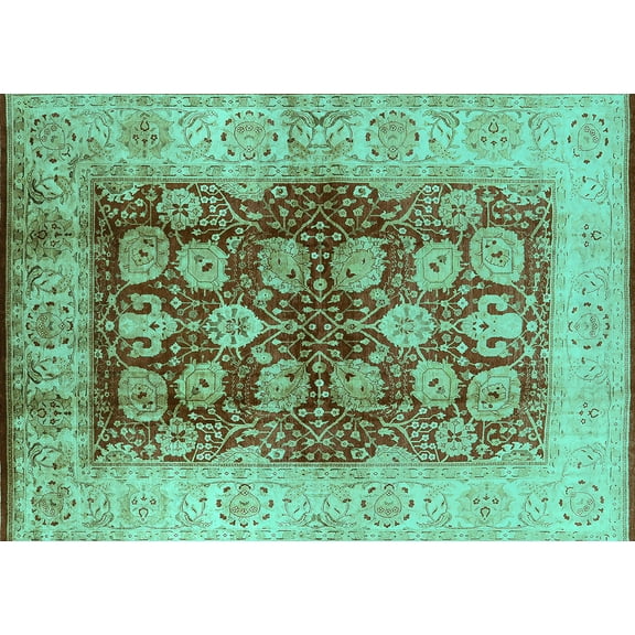 Ahgly Company Machine Washable Indoor Rectangle Oriental Turquoise Blue Industrial Area Rugs, 5' x 7'