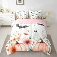 thumbnail image 2 of jejeloiu Lovely Halloween Ghost 7 Pieces Bedding Comforter Set,Black Spooky Bats Full Bedding Set,Wutumn Harvest Pumpkin Fitted Sheet Flat Sheet For Girls,Ultra Soft Home Decor Reversible, 2 of 8