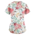 thumbnail image 3 of ropa de trabajo de manga corta con cuello en v de moda para mujer con bolsillos estampados tops rosa / 4xl, 3 of 3