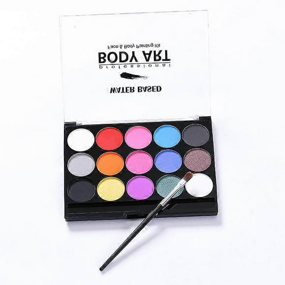 Kit de pintura corporal y facial, paleta profesional de 15 colores, lavable con pincel para fiestas de arte infantil Colsplay