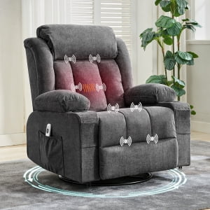 TEQIN Massage Swivel Recliner Chair,Oversized Rocker Recliner with Massage and Lumbar Heat Ergonomic Rocker Chair,Recliner Chairs w/Remote Control, Side Pocket, 2 Cup Holders, USB Charge Port
