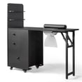 thumbnail image 5 of SESSLIFE Mobile Vanity Desk with 2 Drawers, Foldable Manicure Station with Cabinet Door and Storage Shelf, Portable Nail Tech Table for Home Salon and Professional Use, Black, 5 of 12