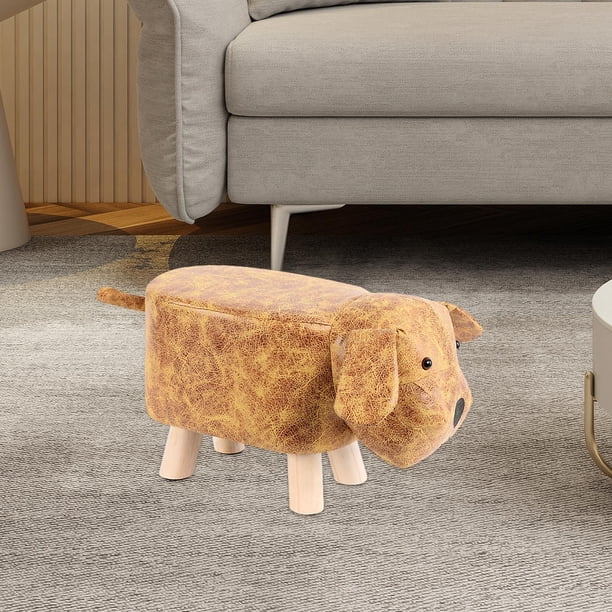 Reposapiés de animales, taburete para cambiar zapatos, bonito taburete de soporte de madera maciza, reposapiés otomano tapizado para entrada y sala de Amarillo Macarena Reposapiés de dibujos animados
