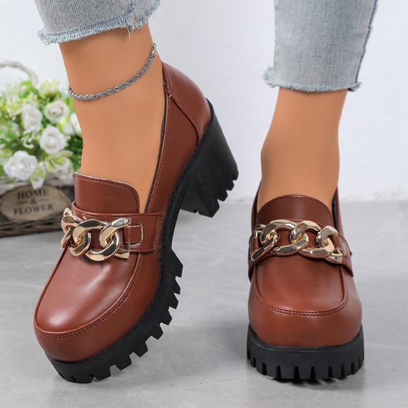 Xucatan Elegant Block Heel Loafers for Women, Non Slip Thick Sole Flats, Versatile Comfortable Walking Shoes for Spring Work Gift