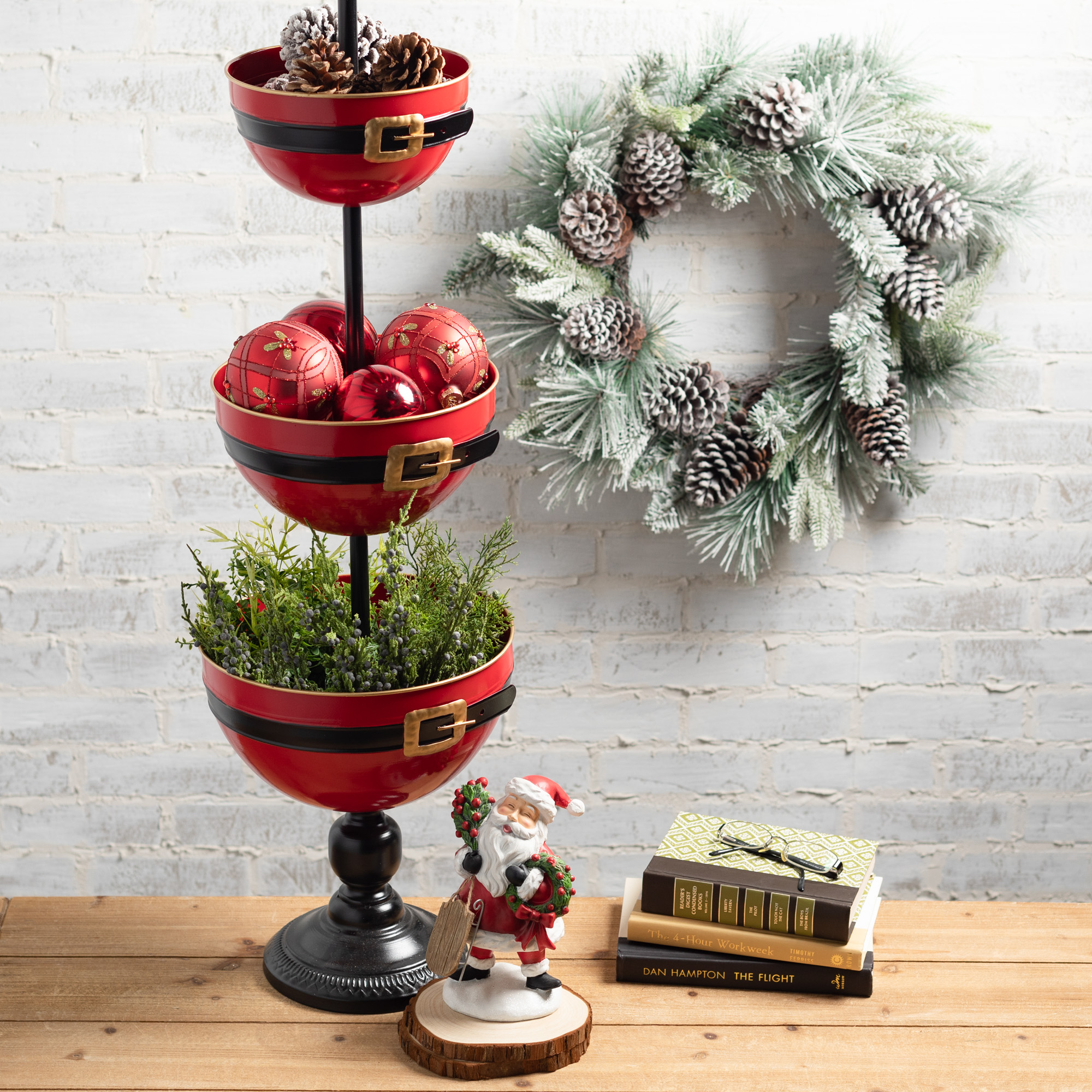 Sullivans Three Tiered Metal Bowl Stand 42.5"H Red
