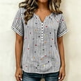 thumbnail image 5 of cocolona Womens Summer Striped Printed Tops Short Sleeve V Neck Loose Shirts Casual Pullover Blouses, 5 of 7