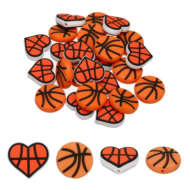 Uxcell 24 Pcs Ballon de Sport Forme Ronde Cœur de Basketball 25mm avec Trou de 3mm, Orange Rouge