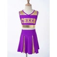 thumbnail image 3 of TiaoBug Kids Girls Cheer Leader Uniform Sleeveless V Neckline Crop Top+Skirt Halloween Outfit Purple 6, 3 of 7