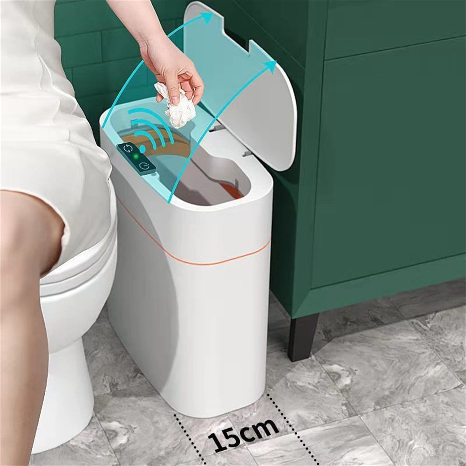 HBBKVI 1.5 Gallon Plastic Touchless Bathroom Trash Can, Motion Sensor Automatic Trash Can, Orange
