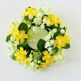 thumbnail image 4 of Artificial Hydrangea Candle Rings Wreaths 3.5 inch Center Eucalyptus Leaves Wreaths Small Boho Wreath Pillar Candle Holder for Easter Wedding Home Door Tabletop Decoration, 1Pc(Yellow,3.5x3.5"), 4 of 9
