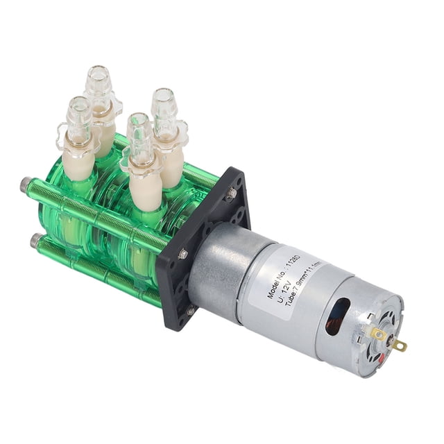 Bomba peristáltica de doble cabezal, carcasa verde, tubo amarillo, gran caudal, resistente a la corrosión, 700 ml/min, 12 V CC, 1200 mA